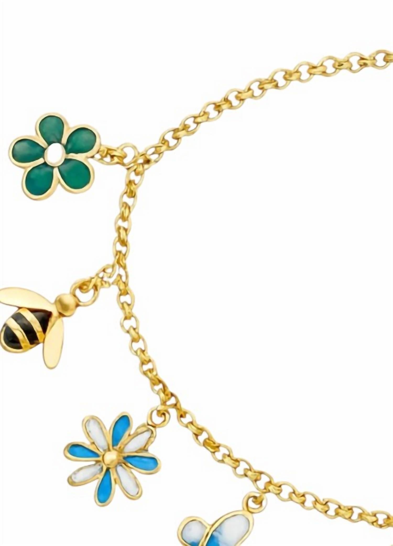 Atlanta Jewelers Supply - Women's Colorful Flower Butterfly Bee Charm Bracelet