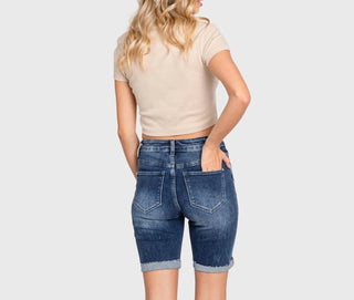 Petra153 - High Rise Bermuda Shorts With Cuffed Hem