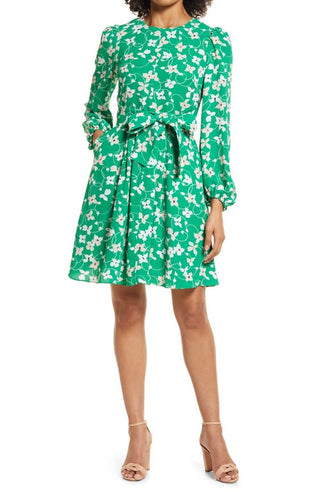 Eliza J Floral Long Sleeve Dress  Green