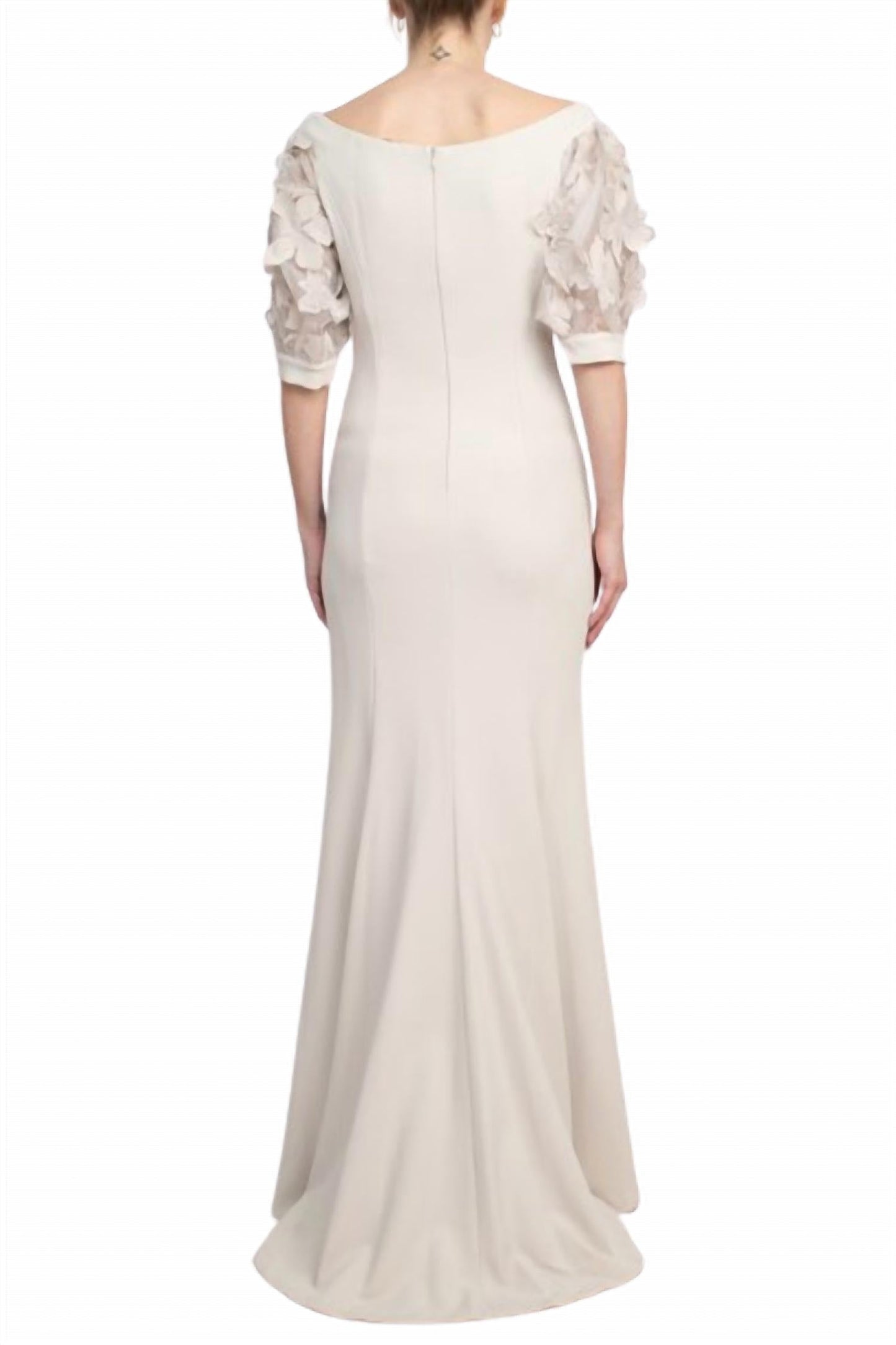 Alberto Makali - Embellished Lace Sleeve Mermaid Slit Side Gown