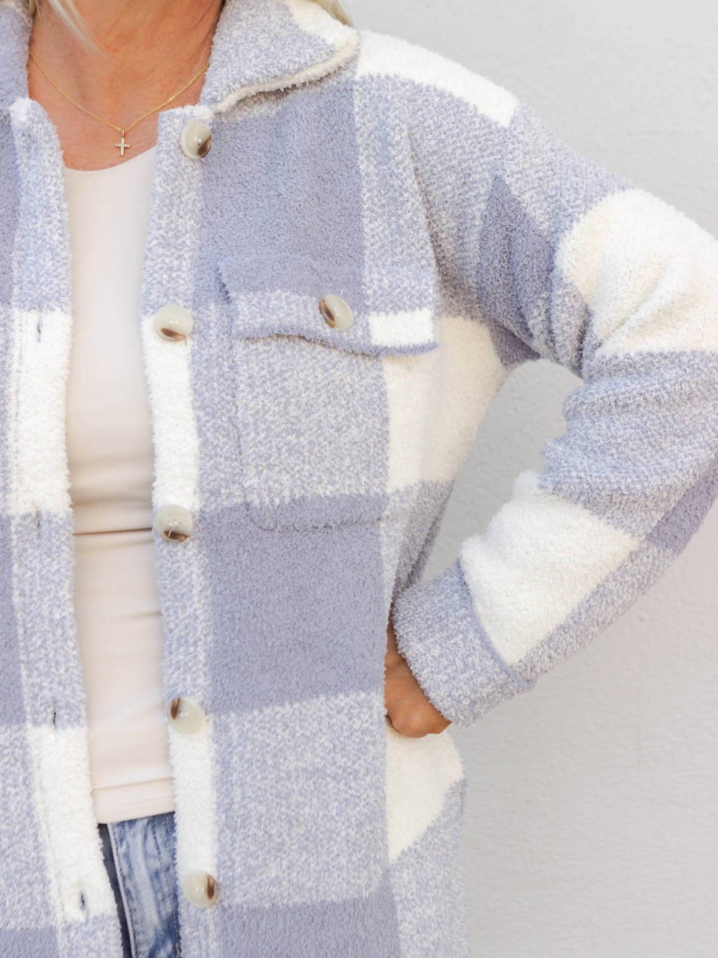 Hem & Thread - Be There For You Check Pattern Shacket Sweater