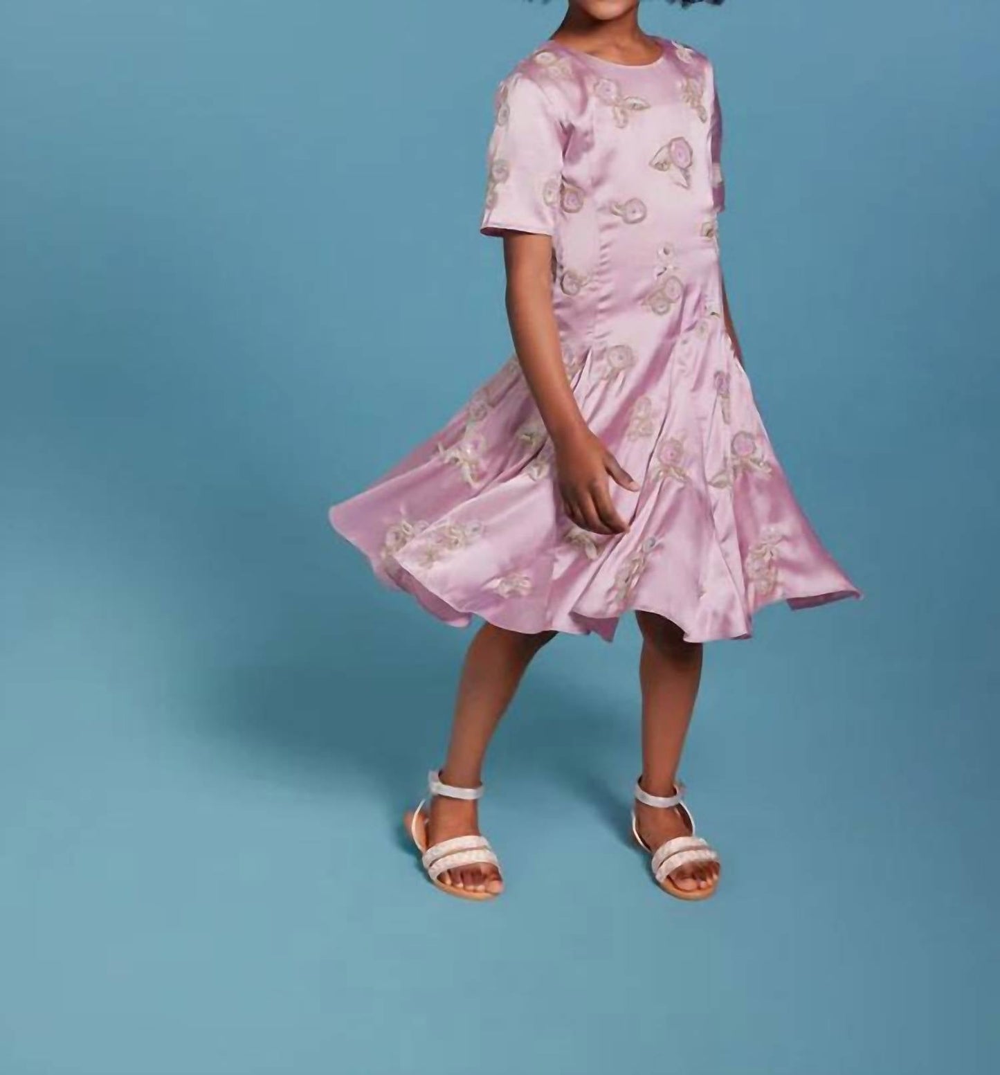 Sasha+Z - Floral Embroidered Satin Dress
