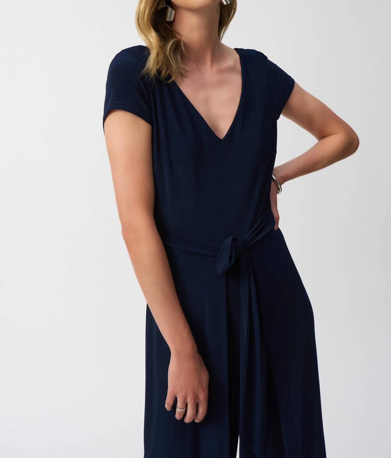Joseph Ribkoff - V-neck Wrap Front Wide Leg Jumpsuit