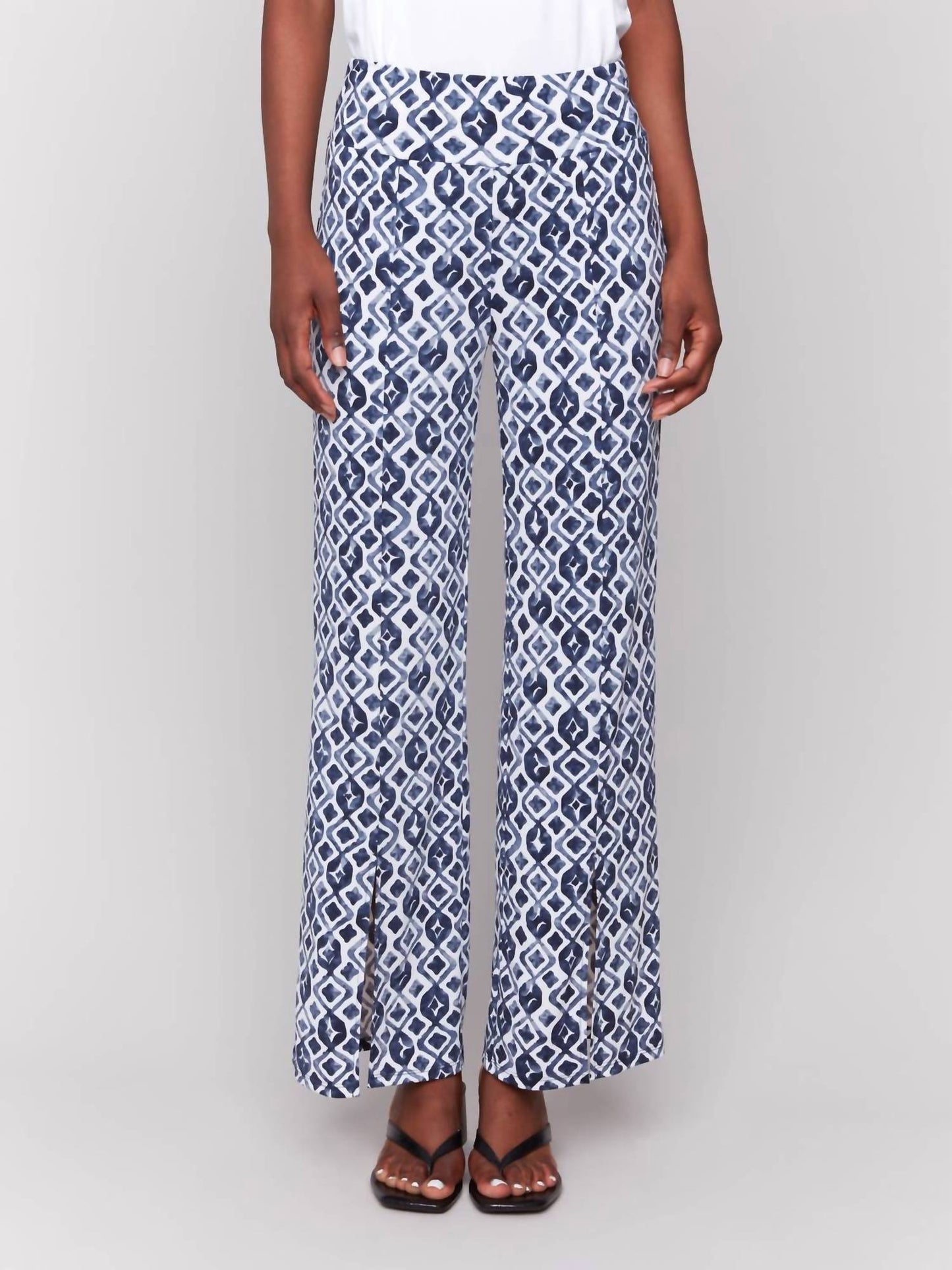 Charlie B - Front Slits Printed Wide Leg Pants