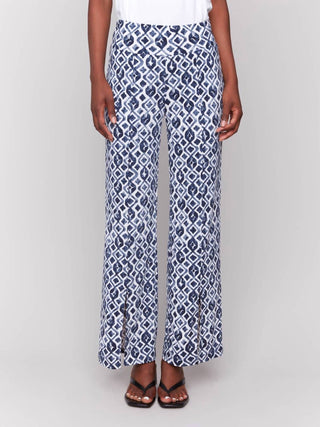 Charlie B - Front Slits Printed Wide Leg Pants