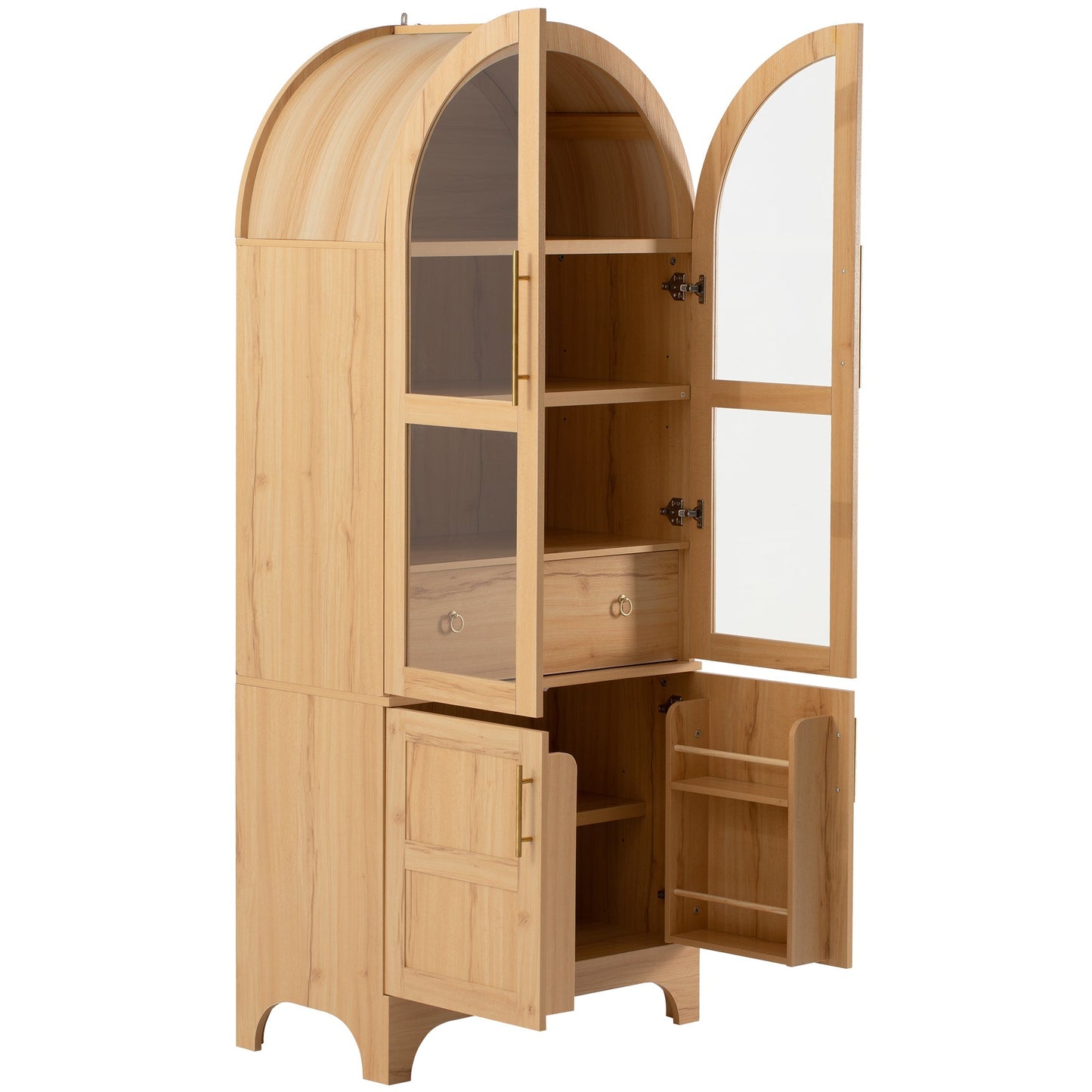 K&K 71' Tall Arched Kitchen Pantry Cabinet with Adjustable Shelves