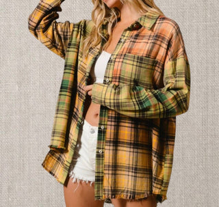 Bibi - Frayed Hem Plaid Shirt