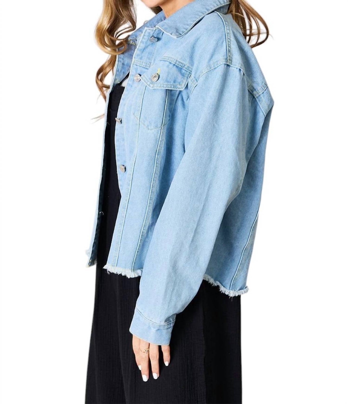 Double Take - Trendy Denim Jacket With Raw Hem