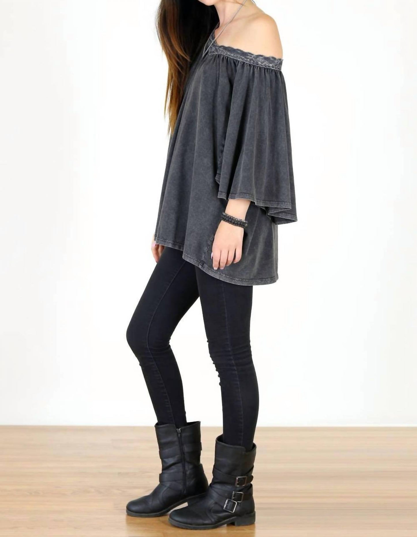 Tough Luv - Boho Victorian Acid Washed Tunic Top