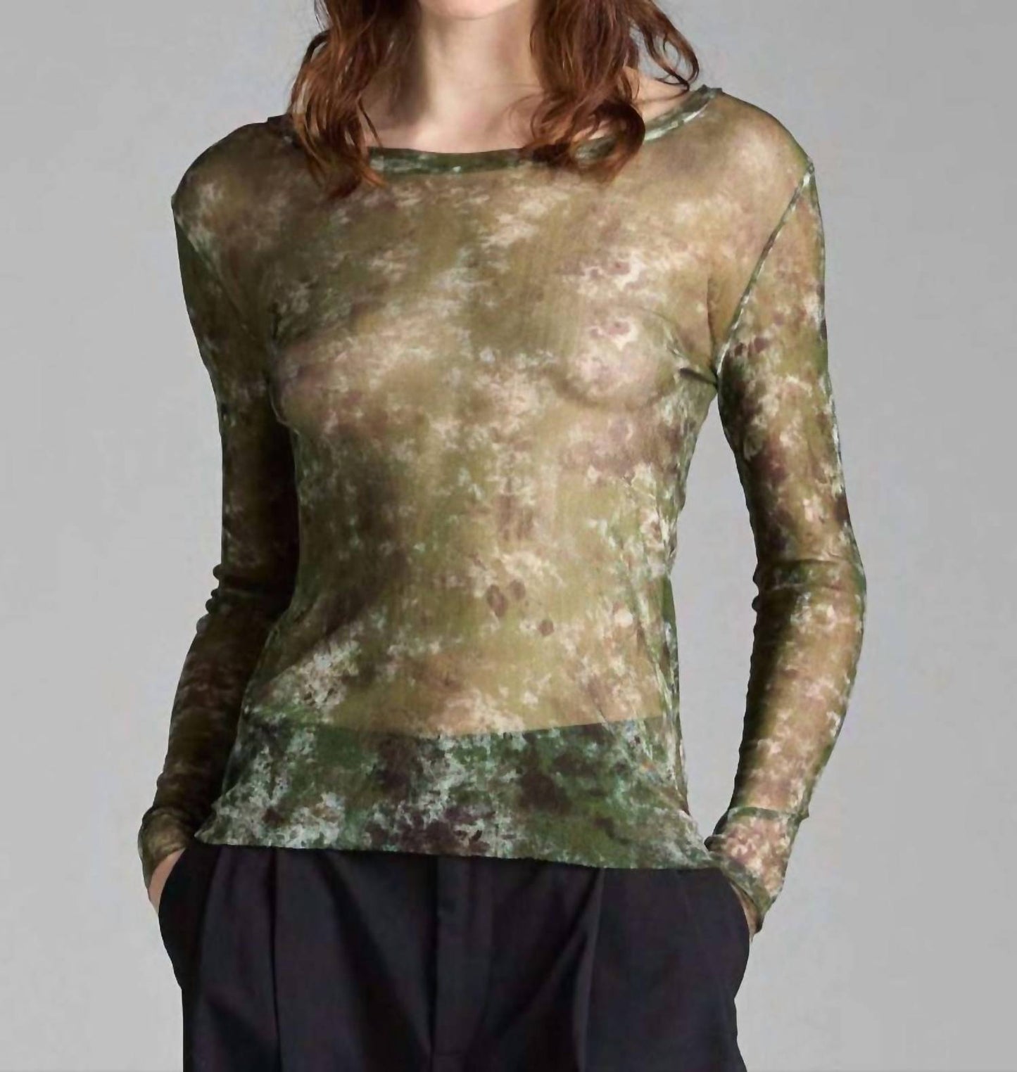 Avant Toi - Camouflage Silk Tulle Round Neck Top
