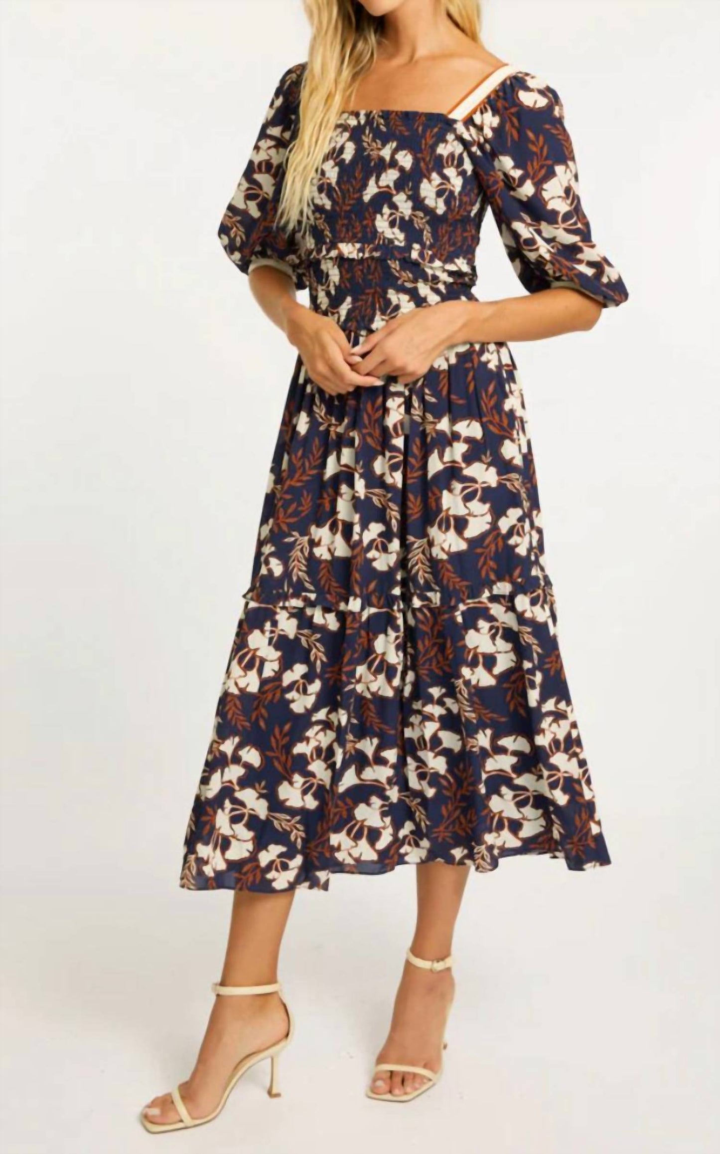 Caballero - Oceane Puff Sleeves Midi Dress