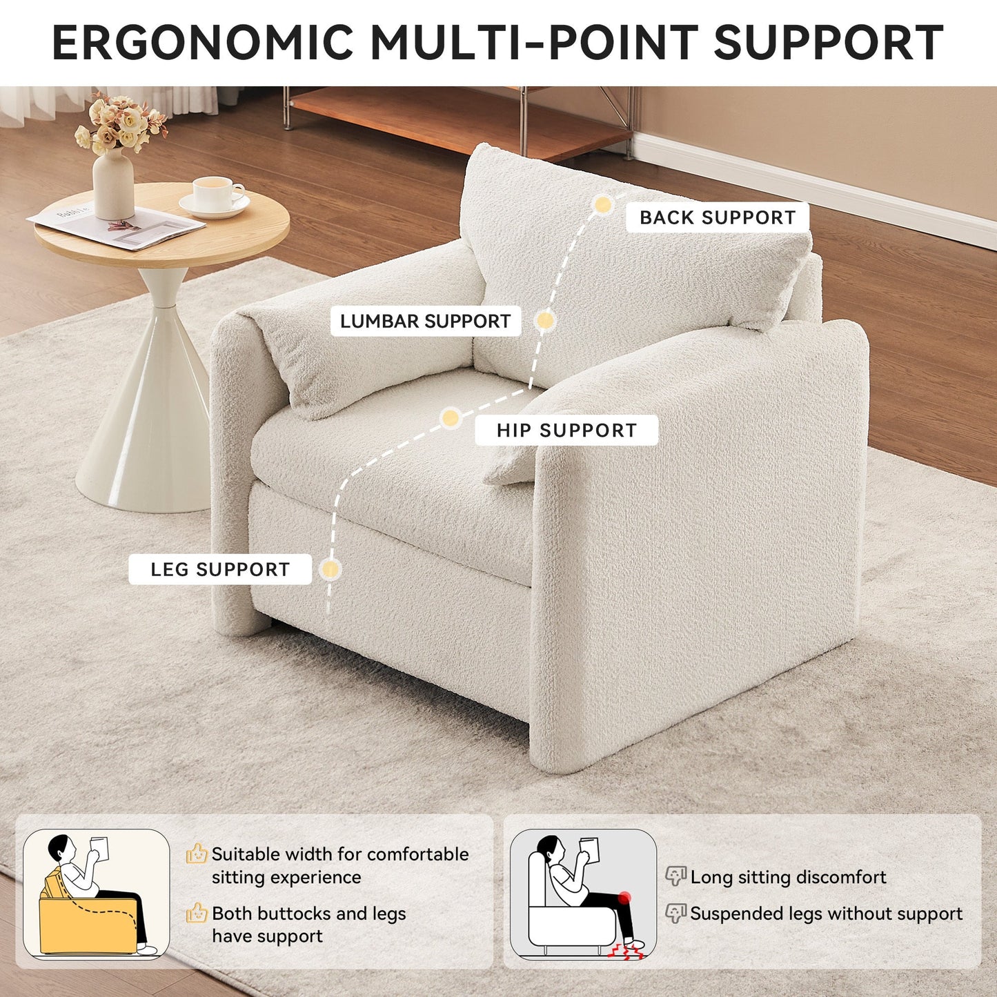 Modern Accent Chair Single Seater Ivory White