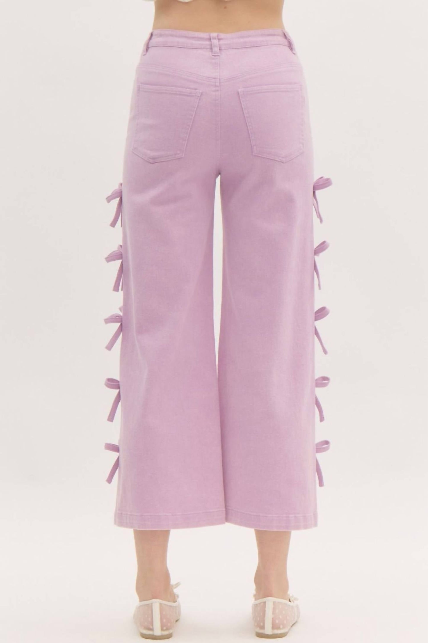Entro - Cropped Fixed Mini Bows Jeans