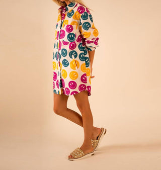 Care Tucker - Preslie Poplin Shirt Dress - All Over Smiley