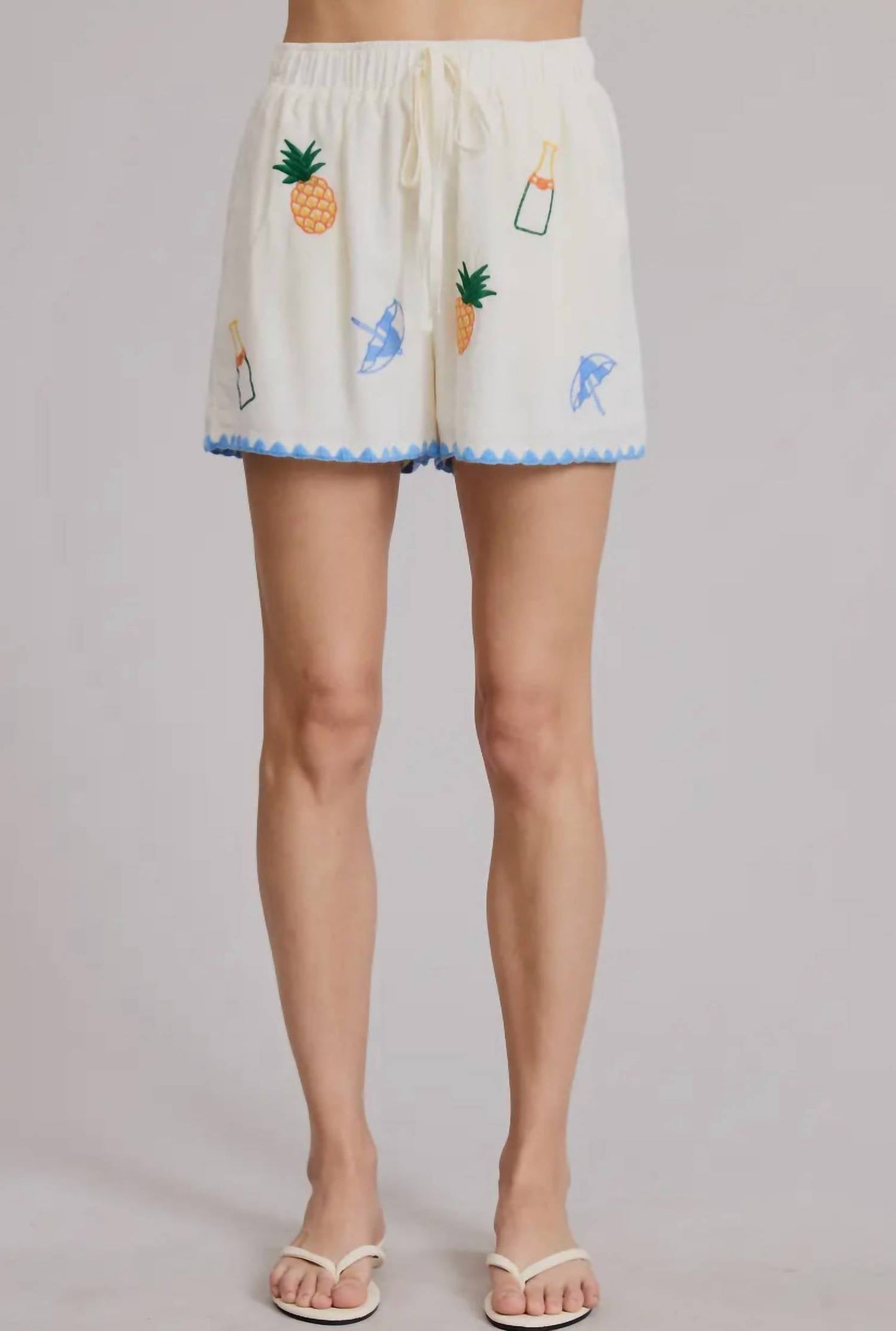 Flat White - Cancun Embroidered Shorts