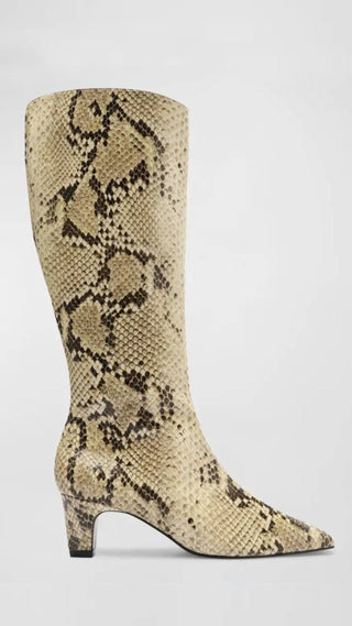 Schutz - Women's Dellia Snake-embossed Kitten Heel Boots