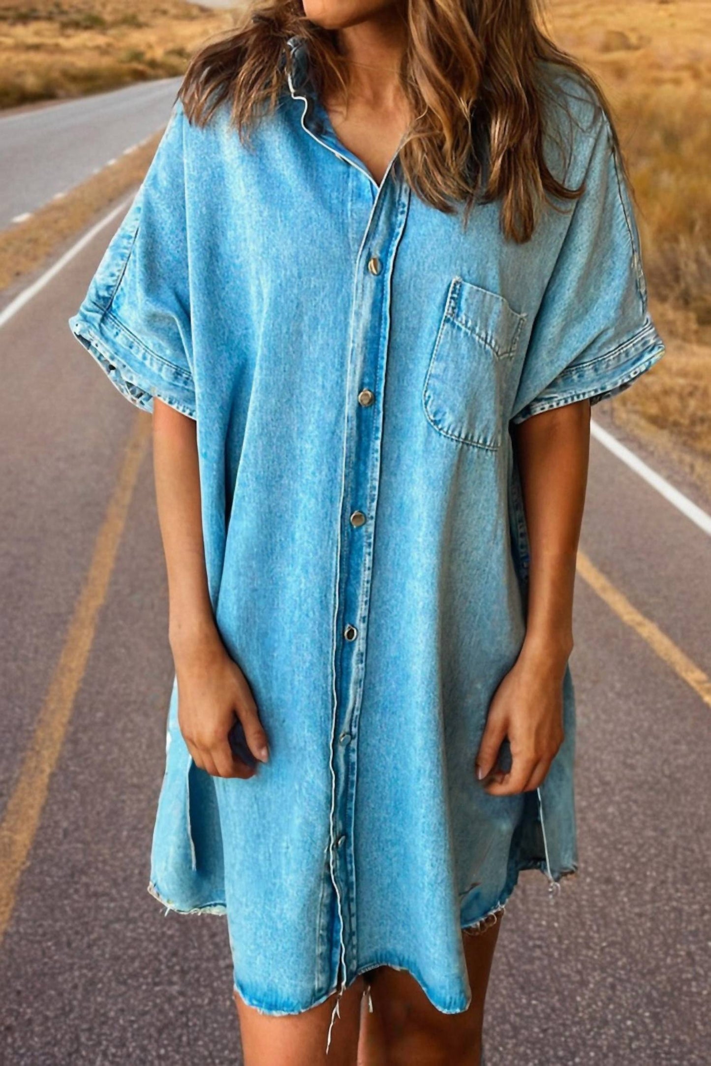 Kentce Fashion - Button Down Denim Shirt Mini Dress