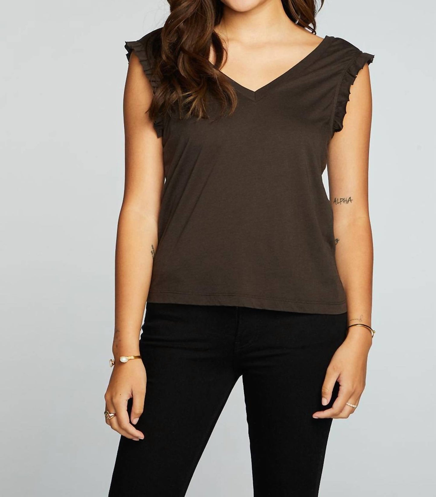 Chaser - Recycled Vintage Jersey Double V Ruffle Muscle Tank