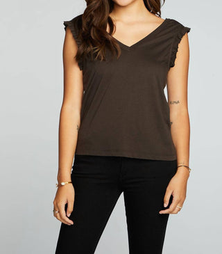 Chaser - Recycled Vintage Jersey Double V Ruffle Muscle Tank