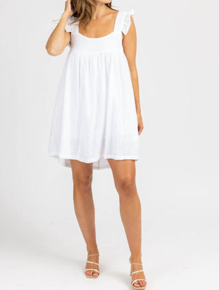 Olivaceous - LINEN RUFFLE STRAP MINI DRESS
