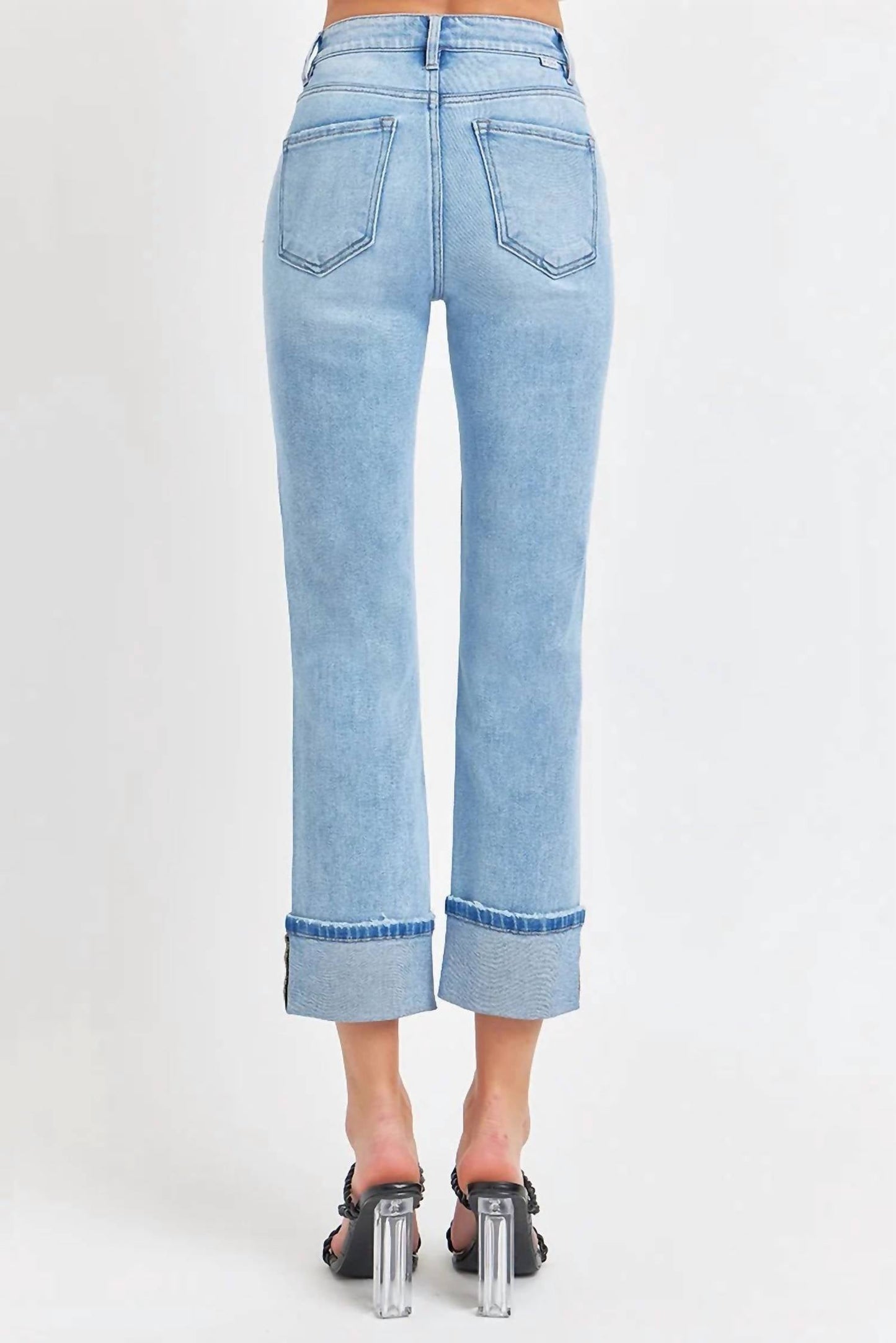 Risen - High Rise Cuffed Straight Jeans