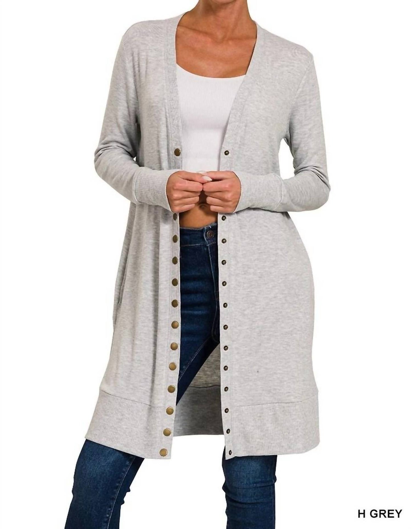 Zenana - Women's Snap Button Longline Cardigan