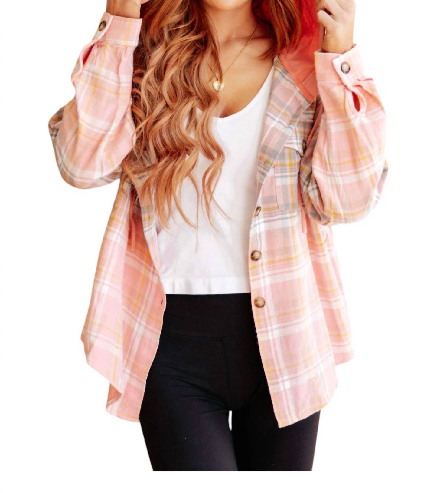 White Birch - Daylight Dip Dye Plaid Hooded Shacket
