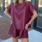 Klesis - Faux Leather Oversized Top And Shorts Set