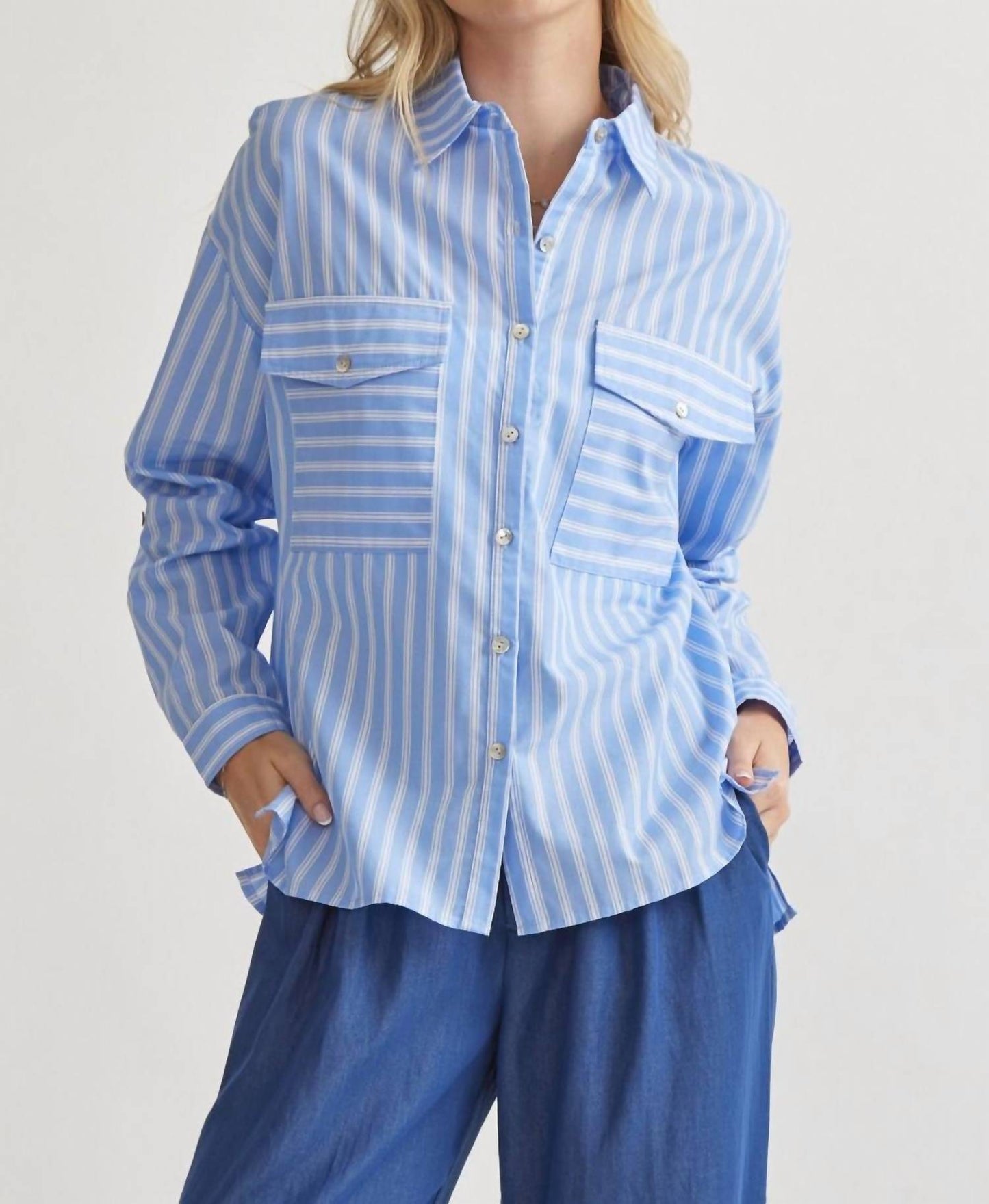 Entro - Striped Button Up Top