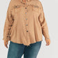 Davi & Dani - Plus Distressed Hem Button Down Oversize Shirt