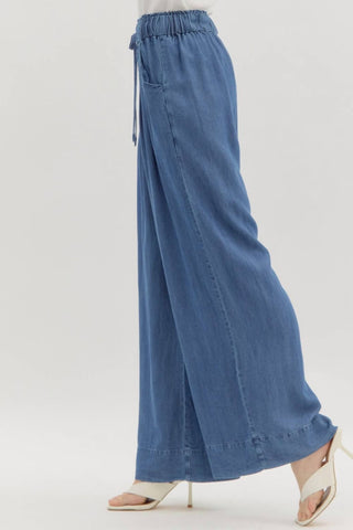 Entro - Pintuck Denim Wide Leg Pants