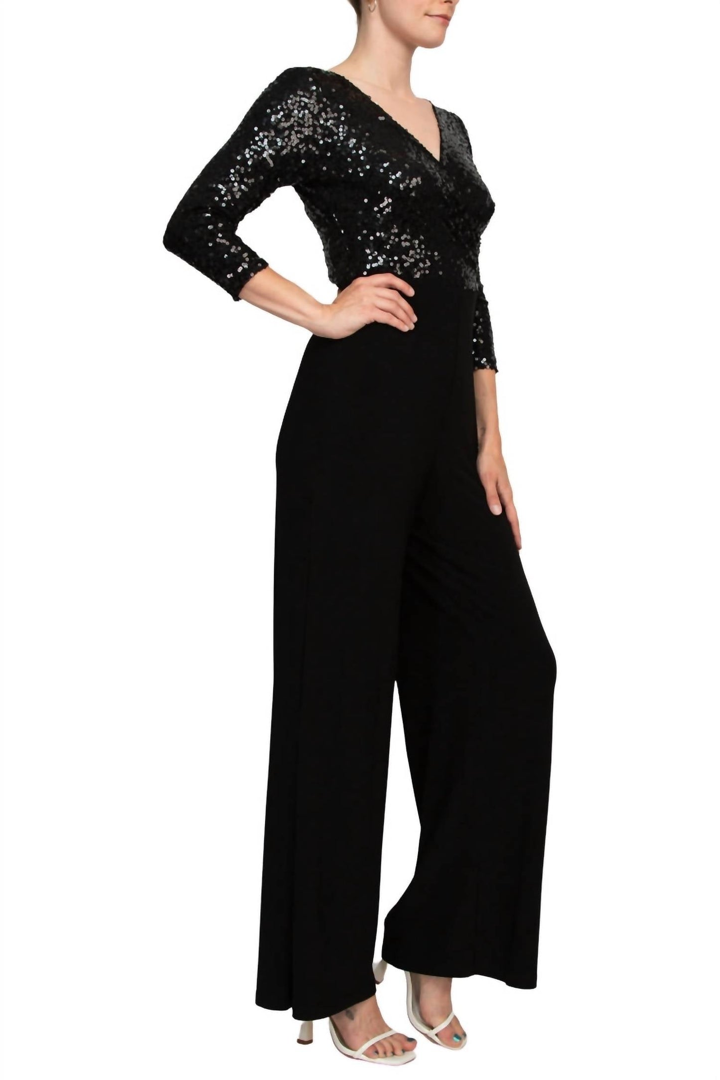 Adrianna Papell - Sequin Faux Wrap Jumpsuit