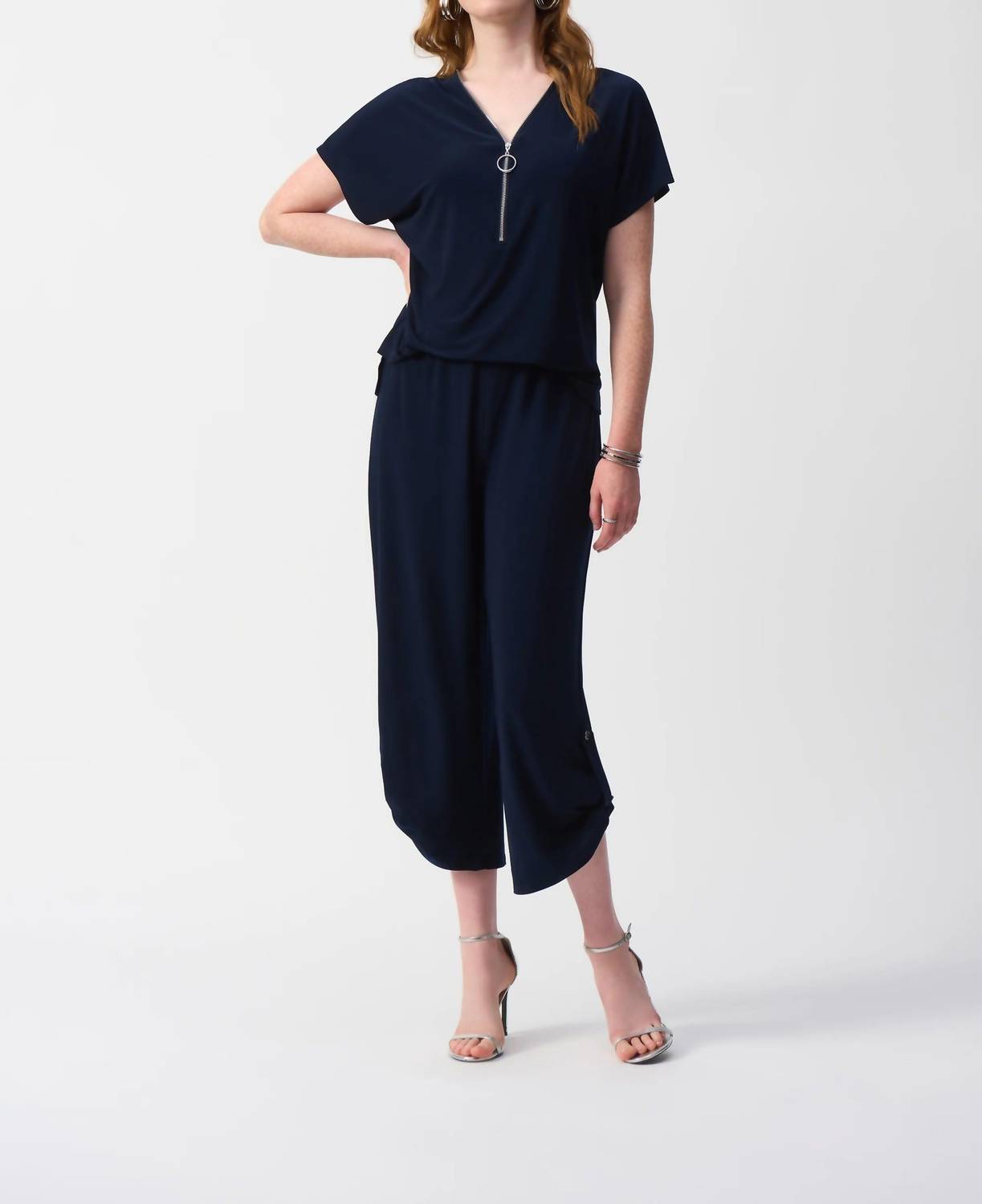 Joseph Ribkoff - V-neck Zip Front Cropped Jumpsuit