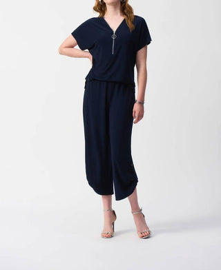 Joseph Ribkoff - V-neck Zip Front Cropped Jumpsuit
