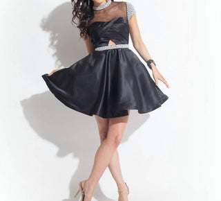 Rachel Allan - Embellished Matte Satin Homecoming Dress
