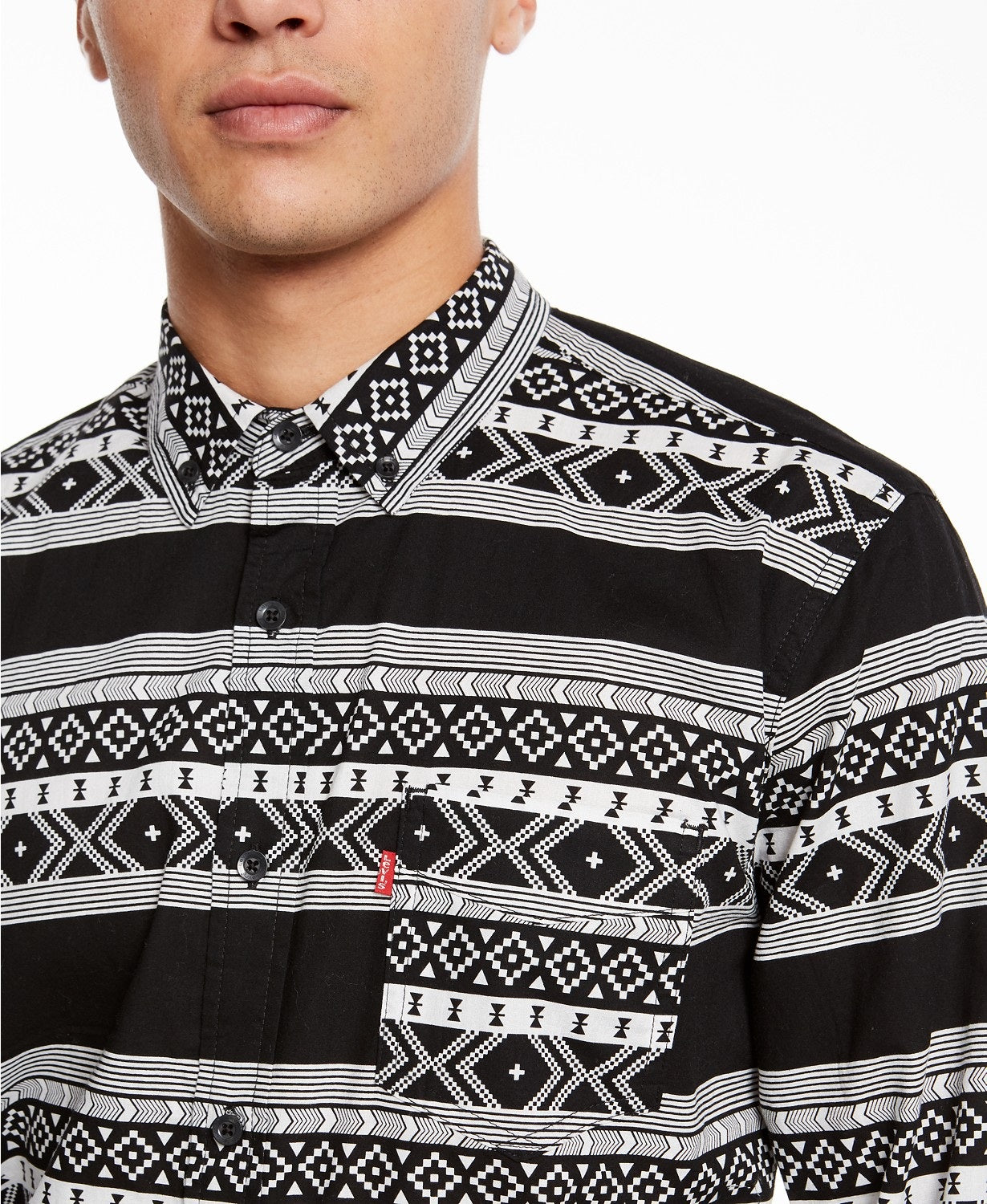Levi's Men's Norte Regular-Fit Geo-Stripe Shirt Black Size Extra Large