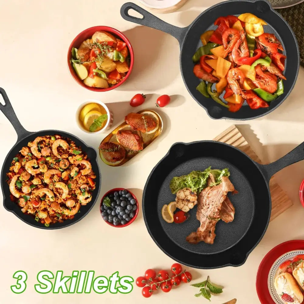 3-piece Pre-seasoned Cast Iron Skillet Set