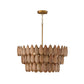 4 Light Pendant in Hand Distressed Patinaed Brass and Handcrafted Mango Wood