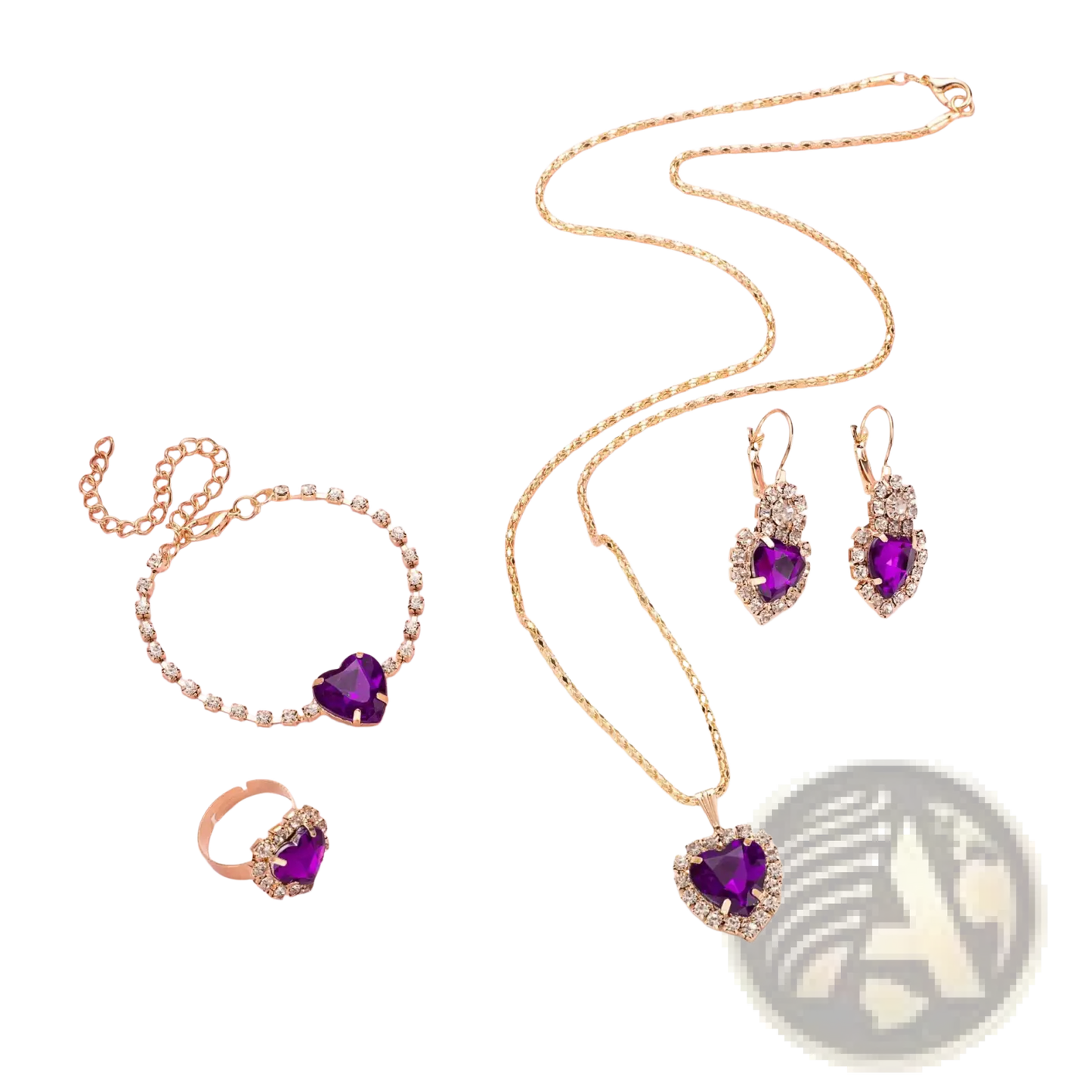 4 Piece Heart Rhinestone Jewelry Set with Matching Crystals