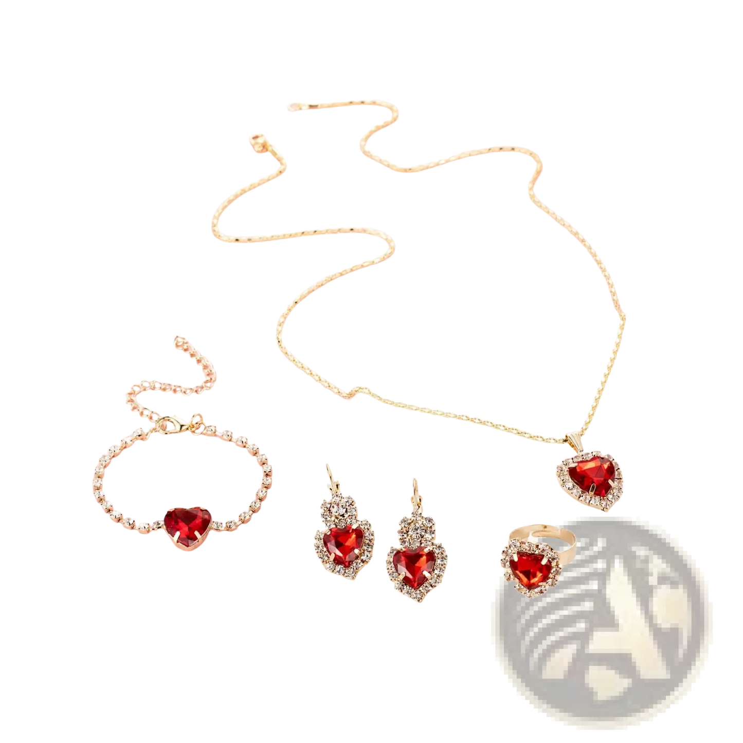 4 Piece Heart Rhinestone Jewelry Set with Matching Crystals
