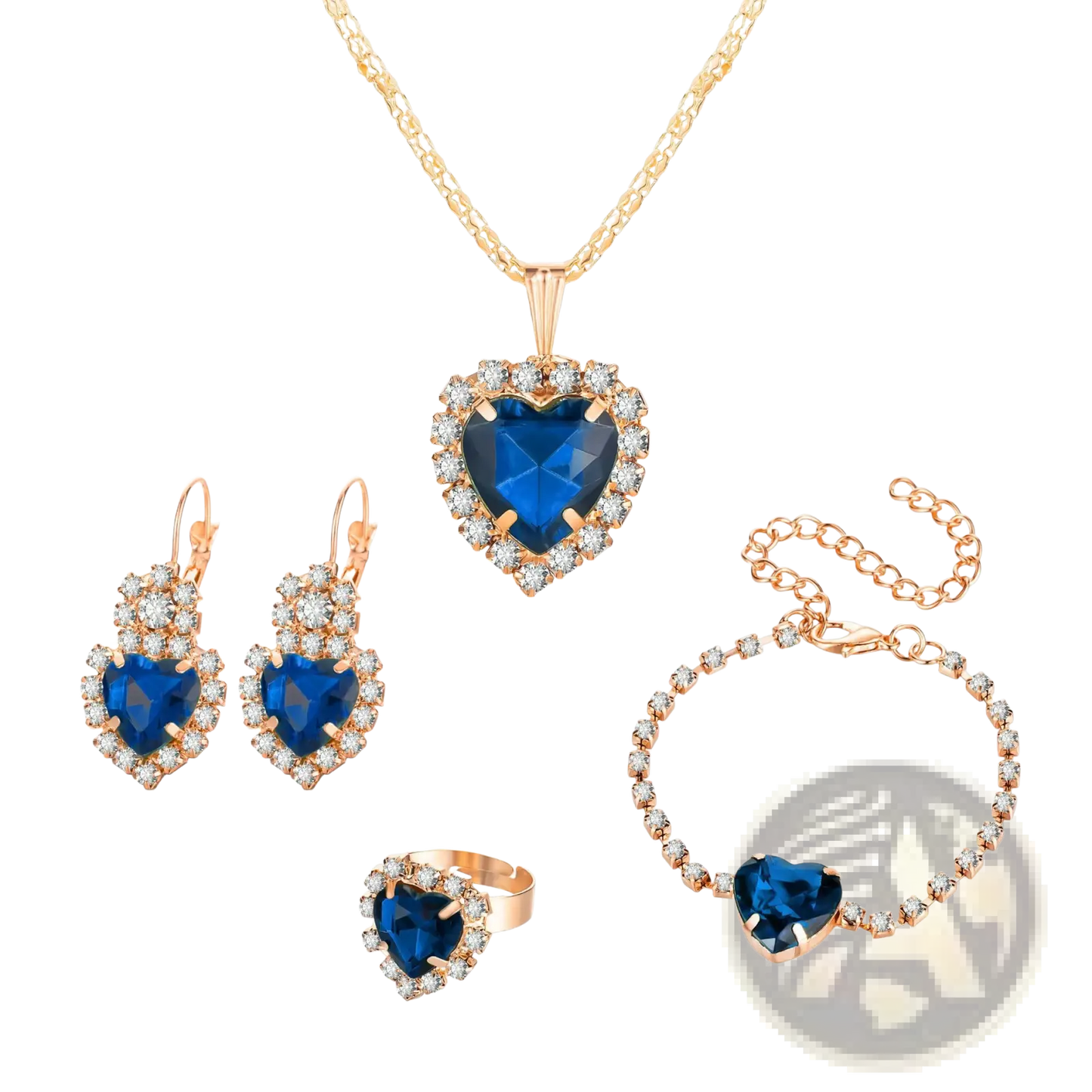 4 Piece Heart Rhinestone Jewelry Set with Matching Crystals