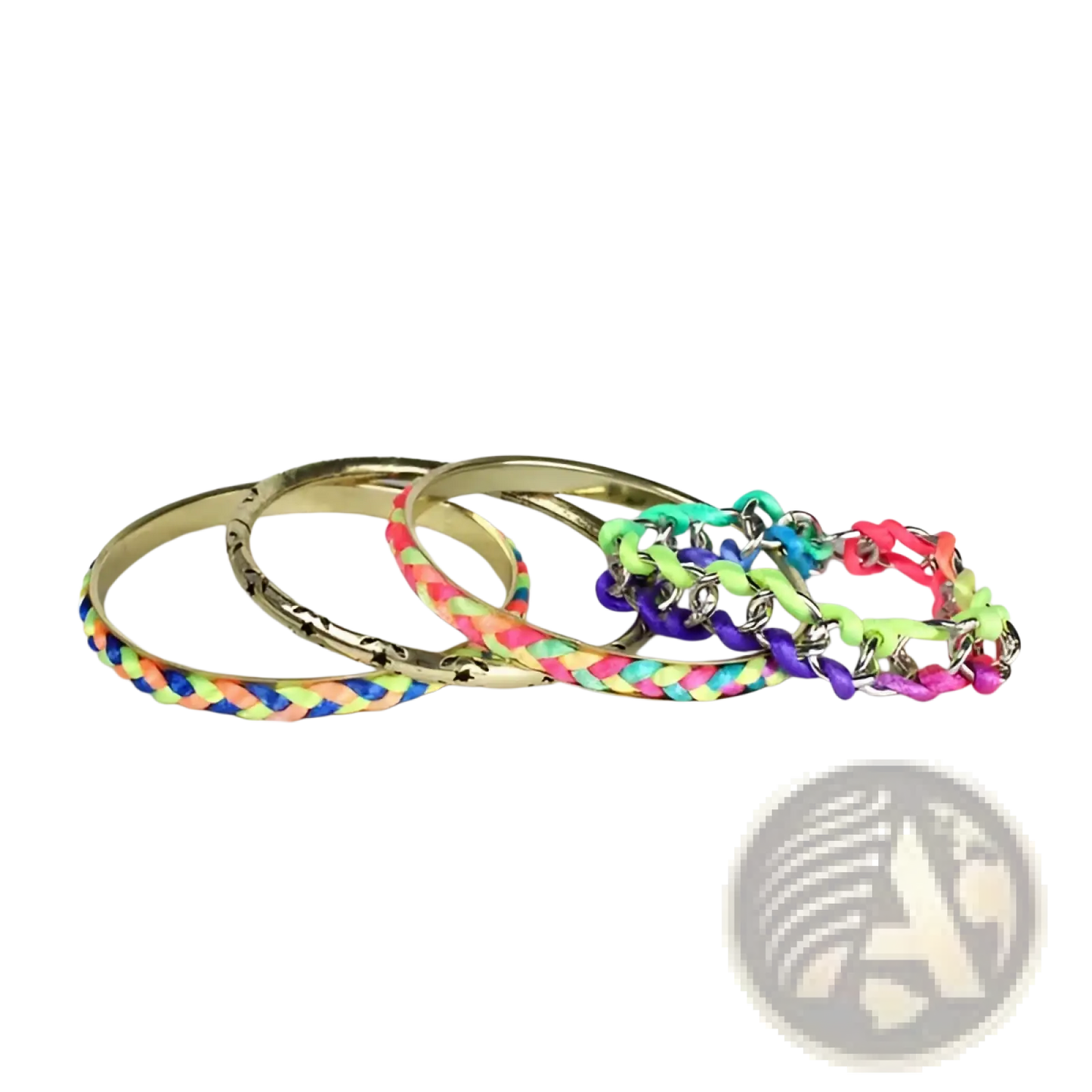 4 Piece Neon Braided Bangle Set with Gold Star Accents