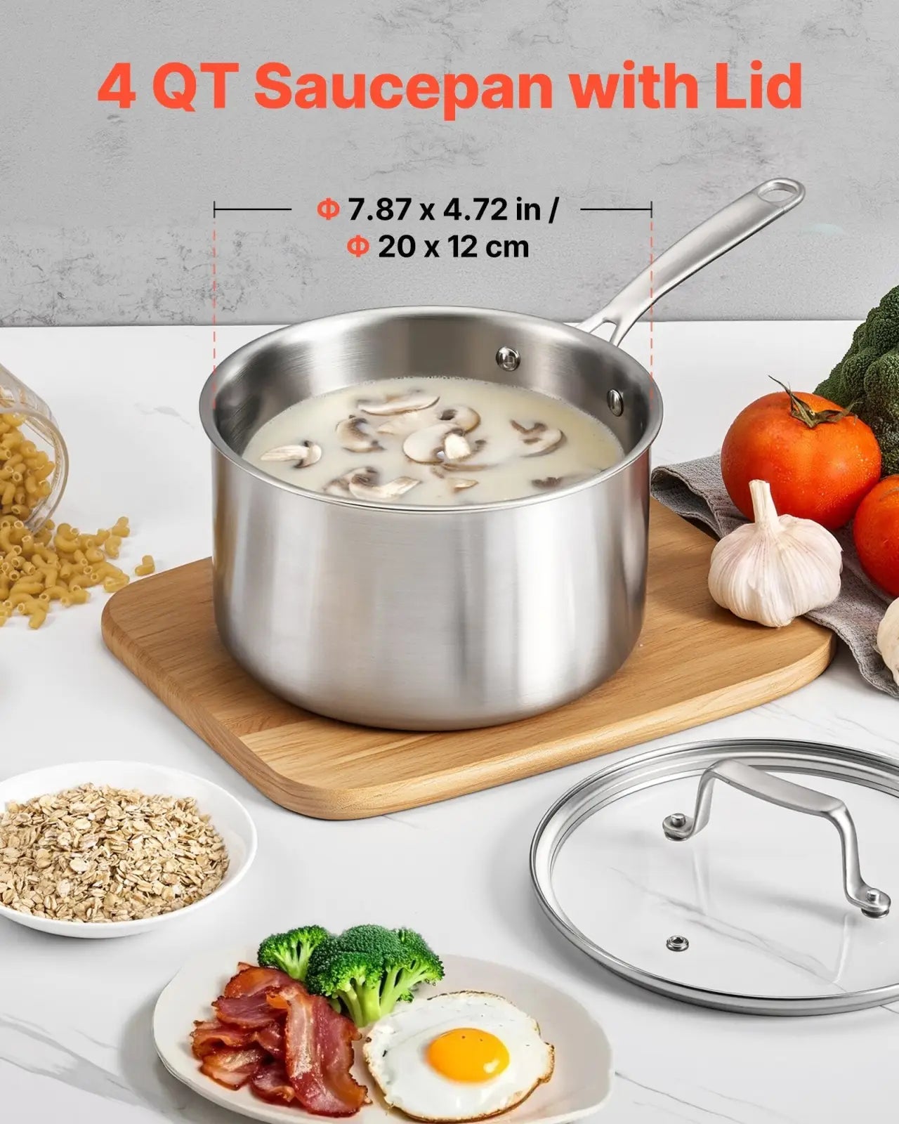 4 Qt Stainless Steel Saucepan with Glass Lid
