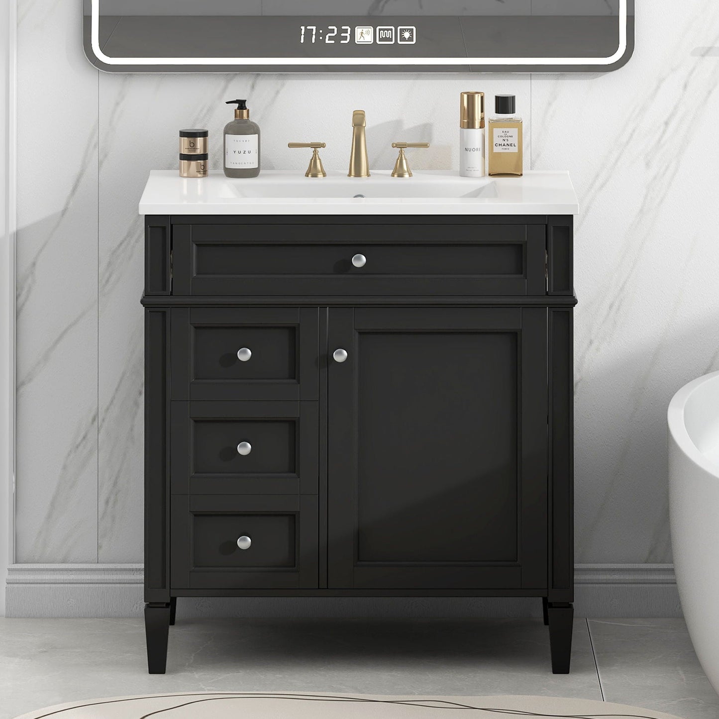 Bathroom Vanity With 2 Drawers and Tip-Out Drawer Storage Cabinet