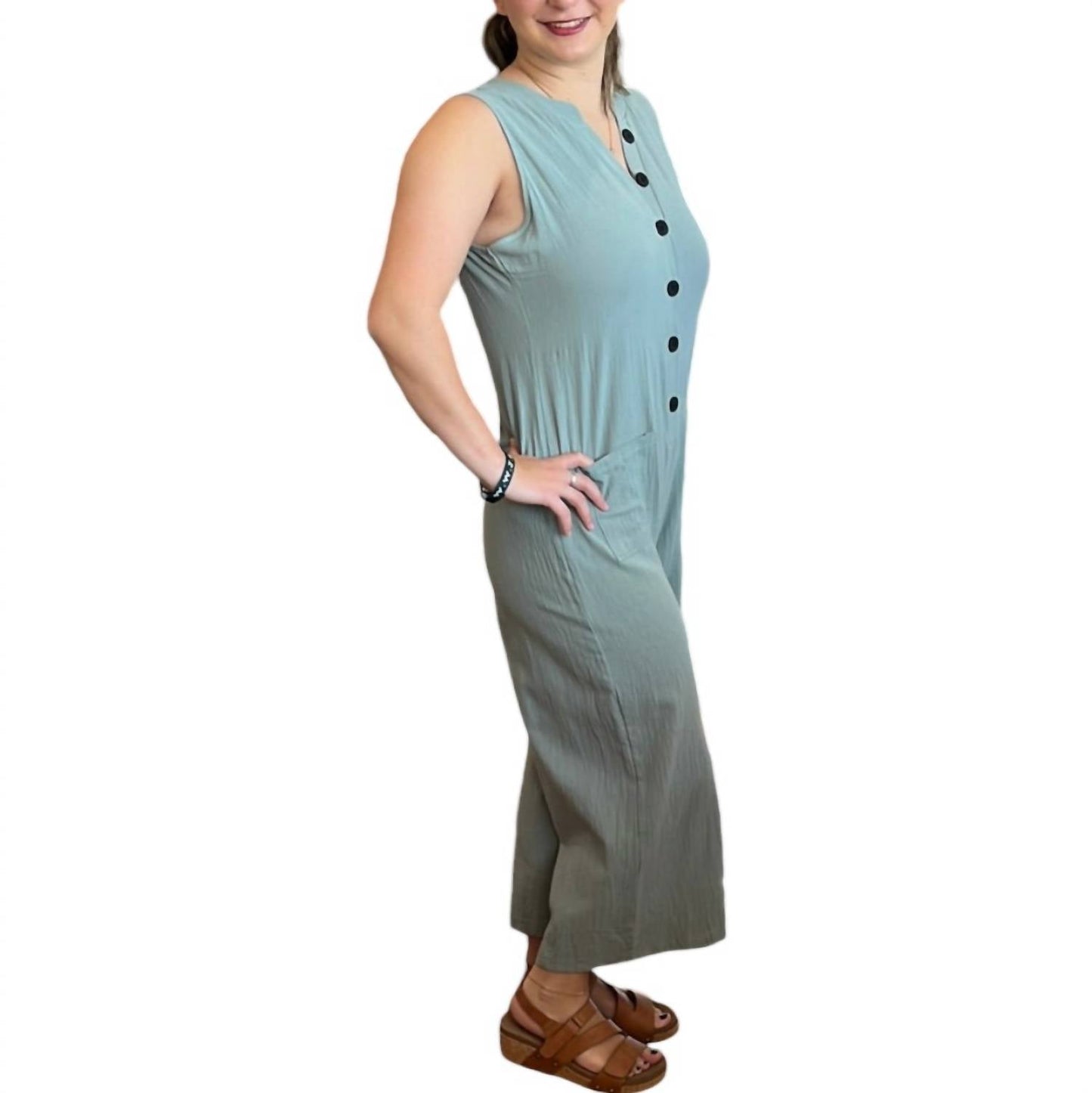 Ninexis - V-Neck Sleeveless Wide Leg Jumpsuit