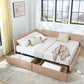 Mid-Century Storage Upholstered Tufted Bed Frame with Backrest and Armrests