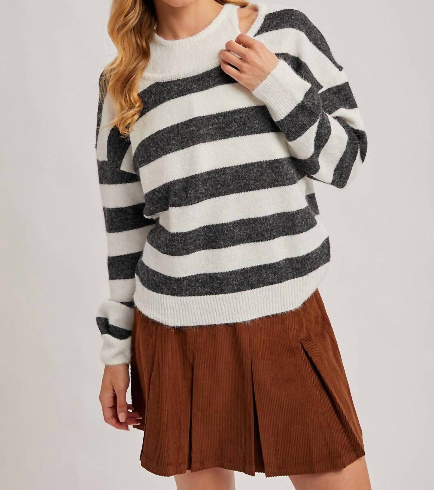 Bluivy - Women's Inner Tank Top Fuzzy Striped Knit Sweater