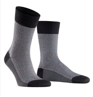 Falke Men's Sensitive Herringbone Wool Blend Socks Black Size Regular