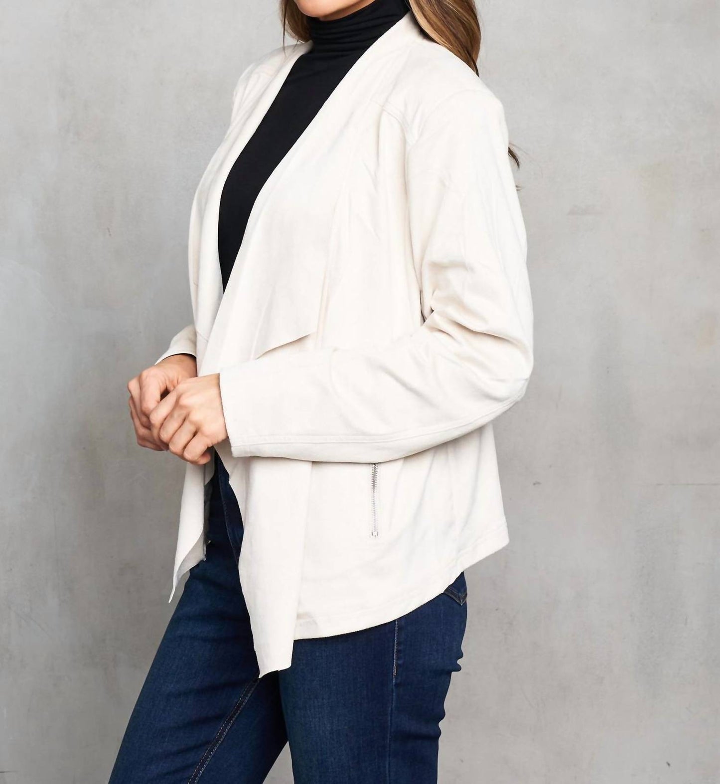 Paparazzi - Faux Suede Drape Front Jacket