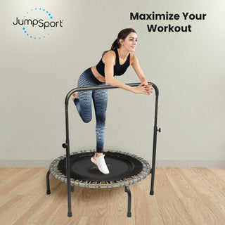 JumpSport 350 Series 39" Fitness Trampoline & Handle Bar Bundle, Adjustable Bungees, Stable No-Tip Arched Legs, & 60 Day Streaming Trial